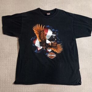 Vintage Y2K Harley-Davidson Bald Eagle Flag T Shirt Mens Size XL Black